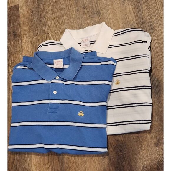 Brooks Brothers Mens Medium Polo Lot of 2 embroidered logo cotton striped multi - Picture 8 of 9